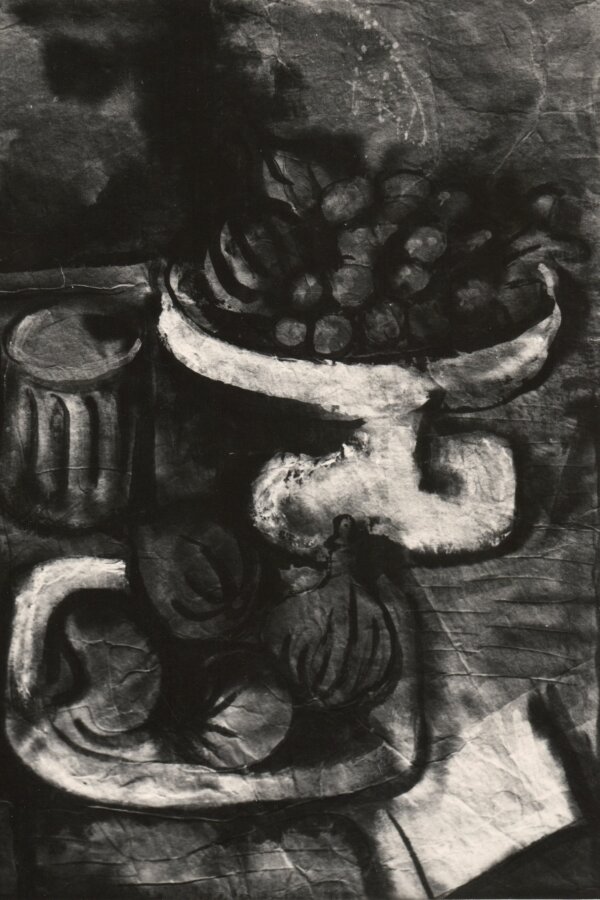 František Kaláb, Zátiší s hrozny a fíky, 1936, kvaš, 53 x 37 cm, nesignováno